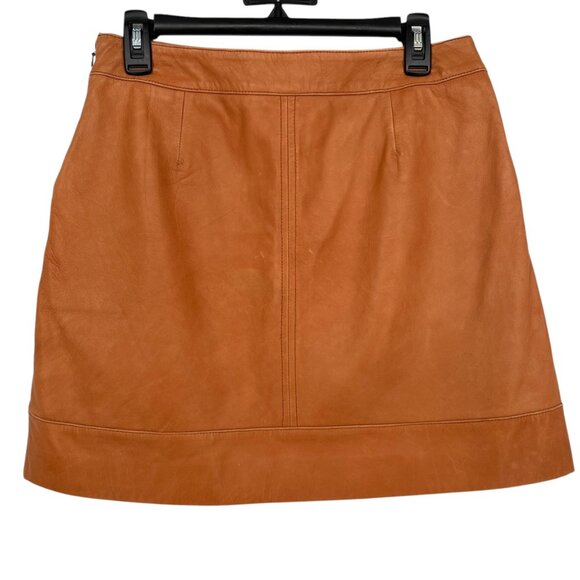 Halogen Leather Mini Skirt With Zipper Pockets Camel Tan Color Size 4P - Picture 3 of 9